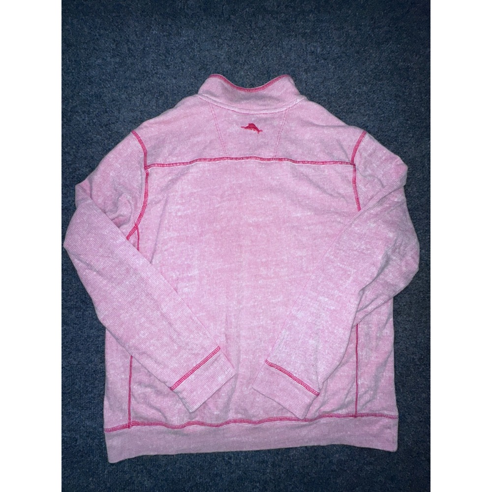 Tommy Bahama Mens Medium Pink Heathered Ribbed 1/4 Pullover Sweatshirt Casual - Picture 6 of 7